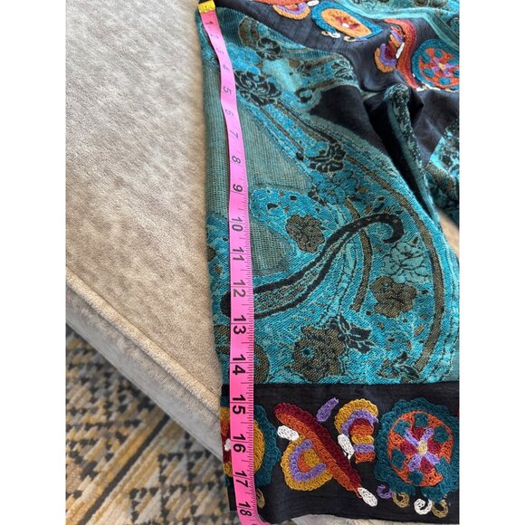 Soft Surroundings 1X Turquoise Jacquard Embroidered Open Front Kimono Jacket - Picture 10 of 10